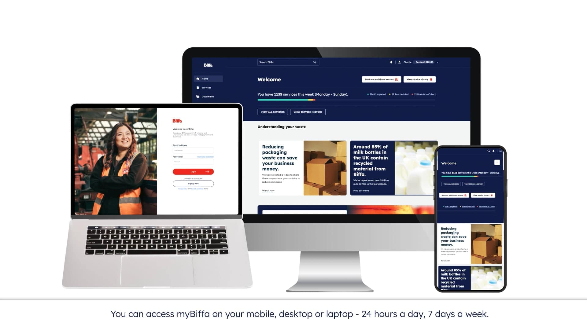 myBiffa screengrabs of homepage and login
