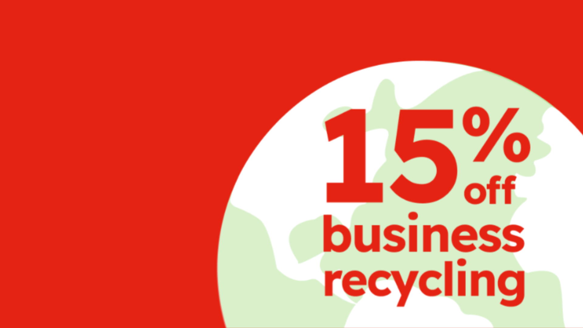 Red banner with globe icon and 15% discount