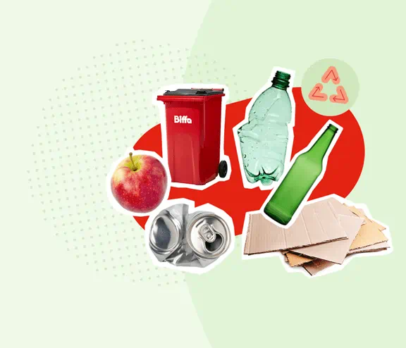 Various waste items cutouts on green background
