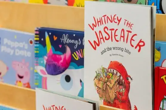 Wasteater storybook in book shelf