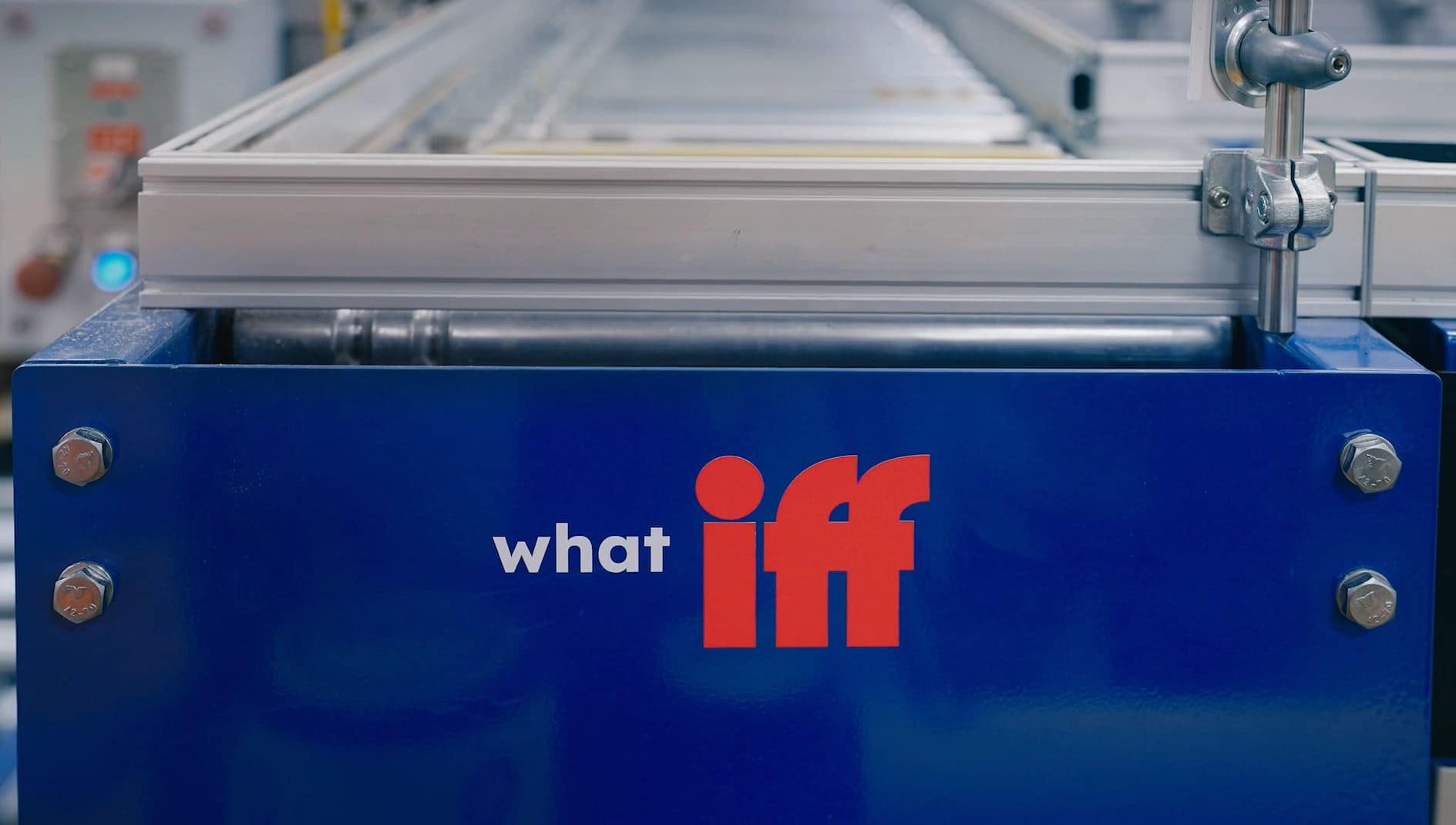 Biffa's What iff logo on the side of a conveyor belt in one of Biffa's manufacturing factory