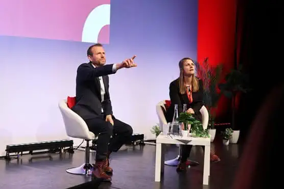 Innovation manager Amy Hopper and Chief Information Officer David Gooding talking about collaborative innovation and circular progress