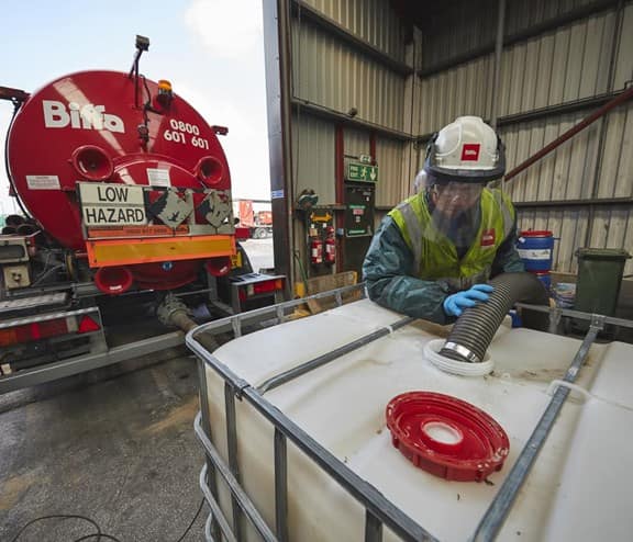 Biffa tanker removing liquid waste
