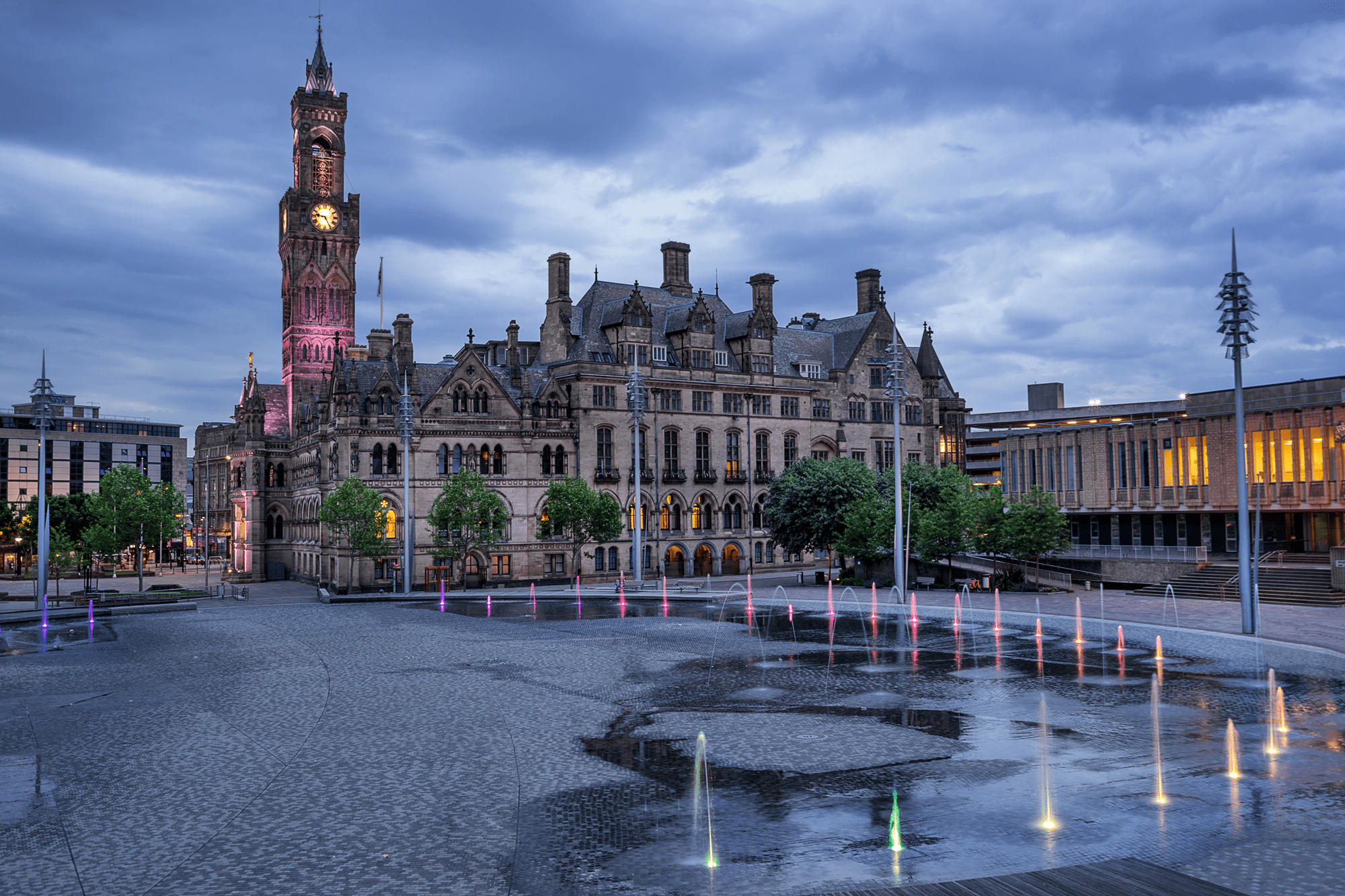 Bradford City hall at night