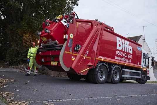 Biffa waste vehicle with operative