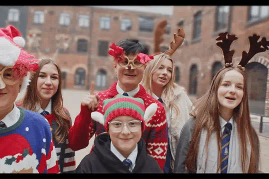 Local school children singing recycling Christmas song in partnership with Biffa and Wakefield Council