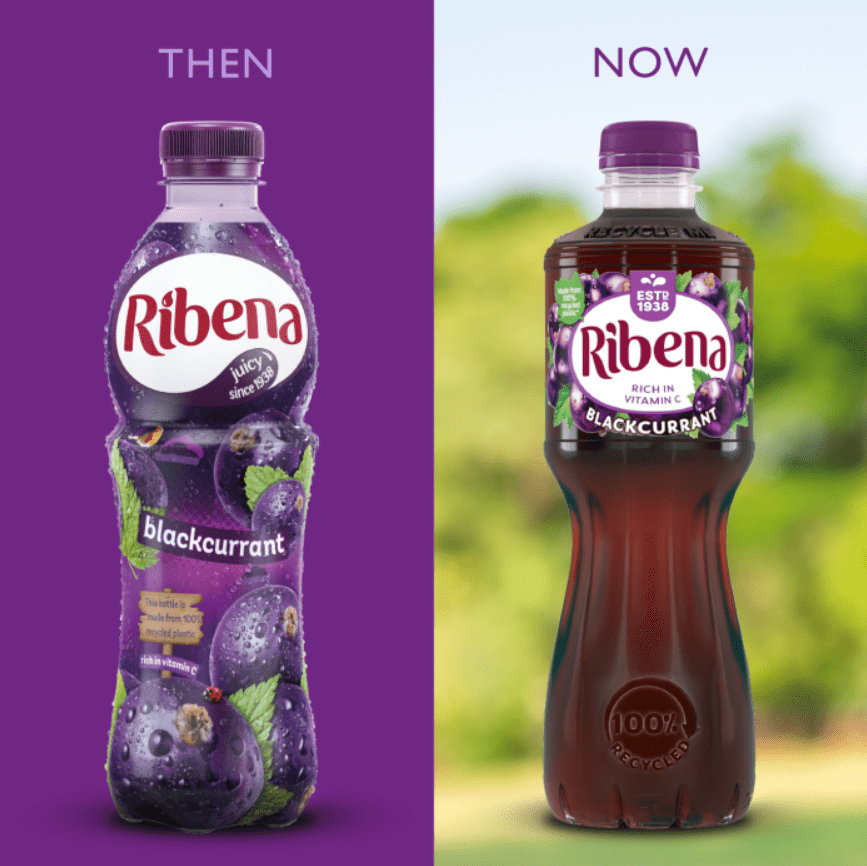 Ribena bottles before and after