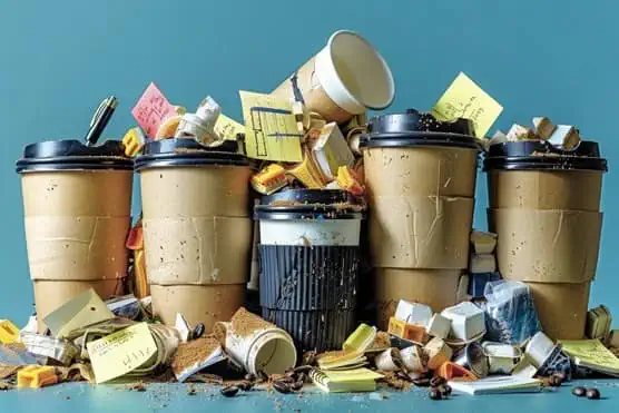 Coffee cups contaminated with waste