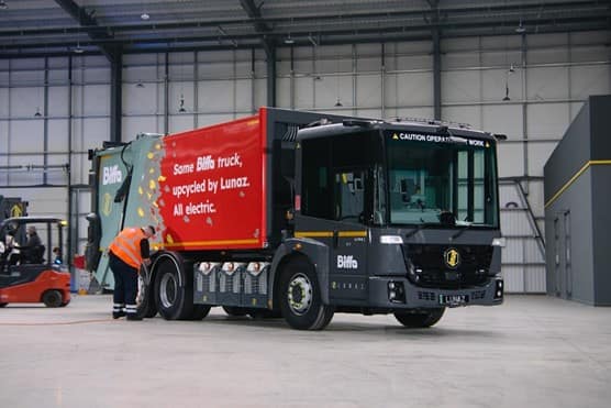 Truck with Biffa X Lunaz branding