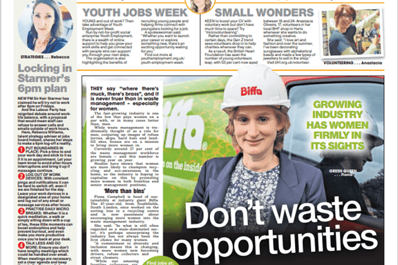 The Sun features Biffa's Head of Sustainability, Fiona Campbell about why the waste industry is a great career choice for women