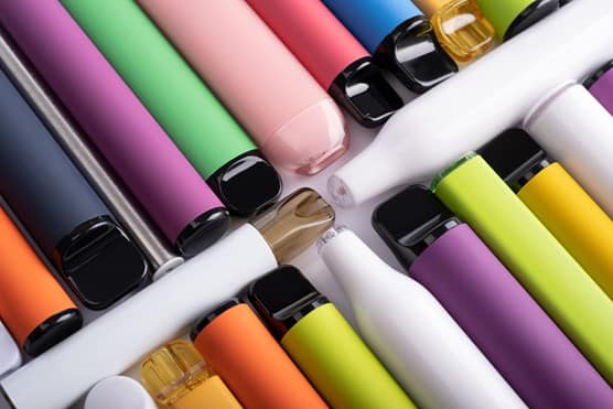 Disposable vapes in various colours