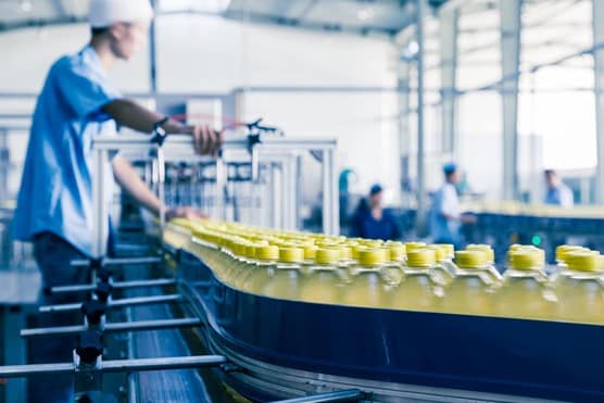 Plastic bottles on production line