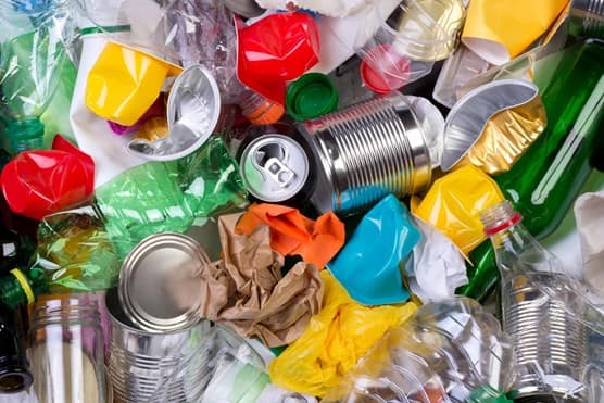 cans, paper, glass bottles and plastic waste